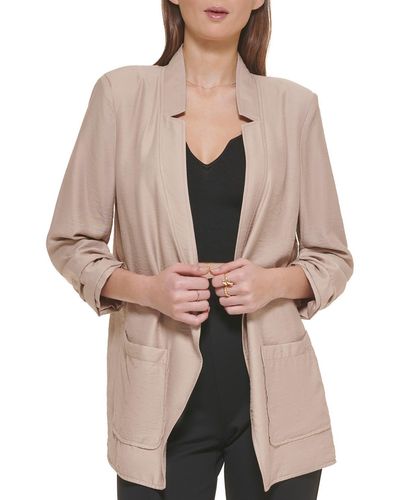 DKNY Ruched Suit Separate Open-front Blazer - Green