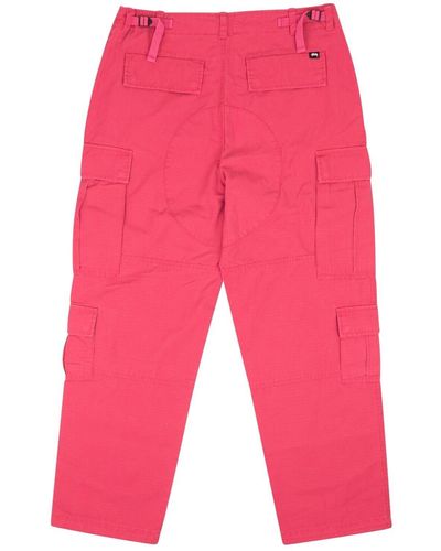 Stussy Magenta Cotton Ripstop Surplus Cargo Pants - Red