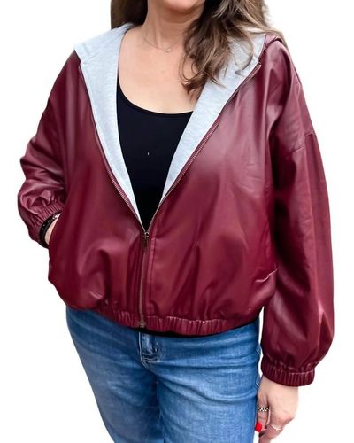 Eesome Faux Leather Hoodie Jacket - Red