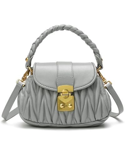 Tiffany & Fred Pleated Sheepskin Leather Shoulder Bag - Gray