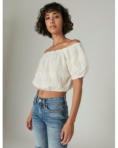 Lucky Brand Off The Shoulder Lace Crop Top - White