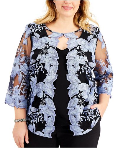 Alex Evenings Plus Twinset Embroidered Blouse - Multicolor