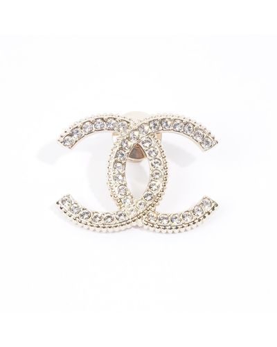 Chanel Cc Logo Diamante Brooch Base Metal - White