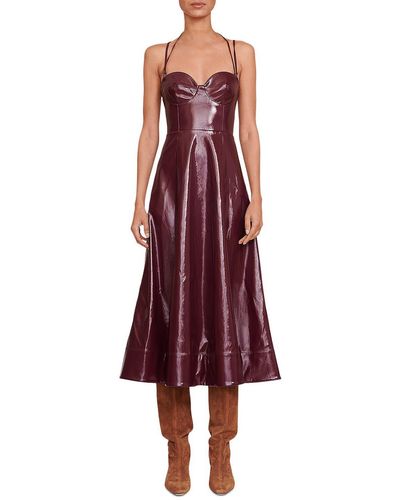 STAUD Faux Leather Fit & Flare Midi Dress - Red