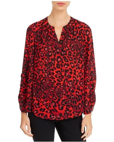 Tahari V Neck Ruched Pullover Top - Red