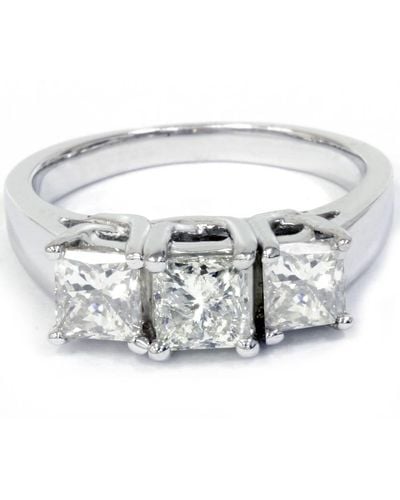 Pompeii3 1 1/2ct 3-stone Princess Cut Diamond Engagement Ring 14k White Gold Lab Grown - Metallic