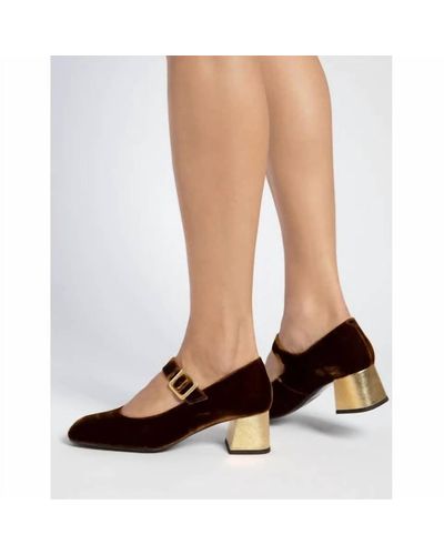 Penelope Chilvers Velvet Mary Jane Heel - Brown