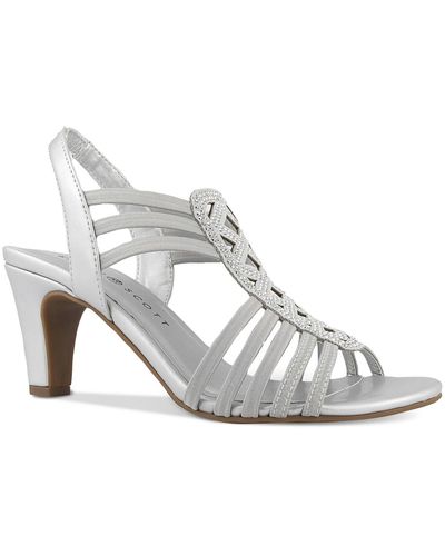 Karen Scott Danely Faux Leather Rhinestone Slingback Sandals - White