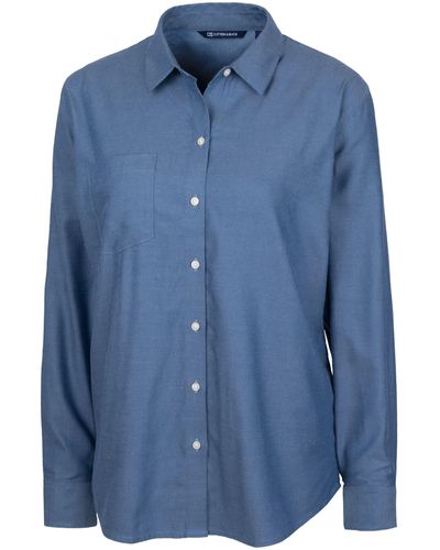 Cutter & Buck Ladies' Windward Twill Long Sleeve Shirt - Blue