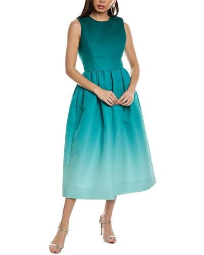 Oscar de la Renta Jewel Neck Ombre Silk-lined A-line Dress - Blue