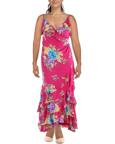 Lauren by Ralph Lauren Floral Print Long Evening Dress - Pink