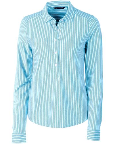 Cutter & Buck Ladies' Reach Oxford Stripe Popover Shirt - Blue