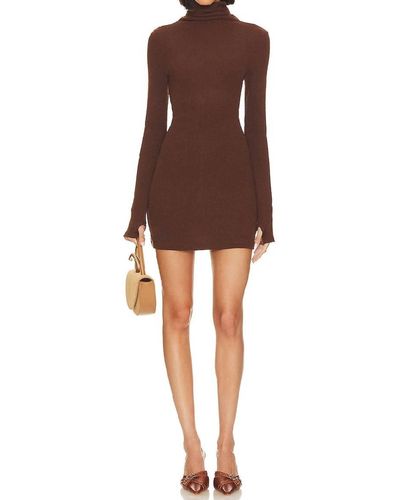Enza Costa Knit Turtleneck Tunic Dress In Brown