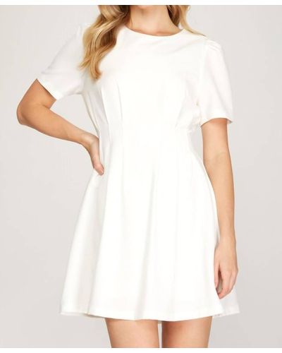 She + Sky Short Sleeve Pin Tuck Dress - White