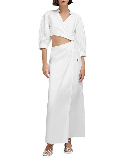 Significant Other Open Midriff Puff Sleeves Midi Dress - White
