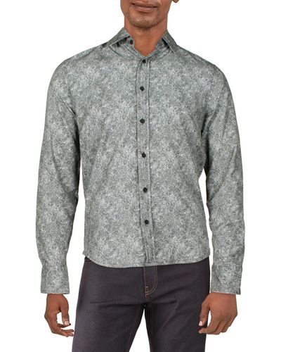 Kenneth Cole Printed Collared Button-down Shirt - Gray