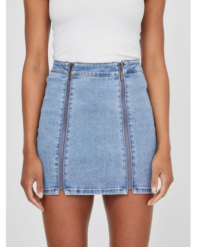 Guess Factory Waverly Dual Zip Denim Skirt - Blue
