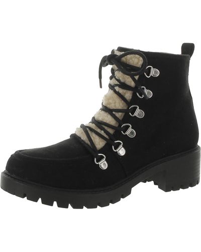 Sun & Stone Quinnf Faux-leather Lace-up Wedge Boots - Black