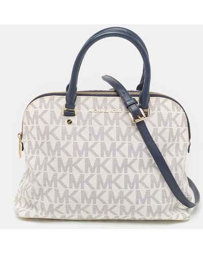 Michael Kors Signature Coated Canvas And Leather Large Cindy Dome Bag - White