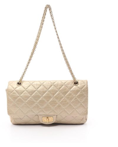 Chanel 2.55 Matelasse Maxi W Flap W Chain Shoulder Bag Aged Calfskin Champagne Gold Gold Hardware Mademoiselle Chain - Natural