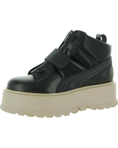 Fenty Sneaker Boot Strap Leather Zipper Ankle Boots - Black
