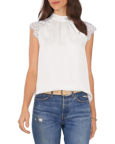 Vince Camuto Satin Lace Sleeve Blouse - Blue