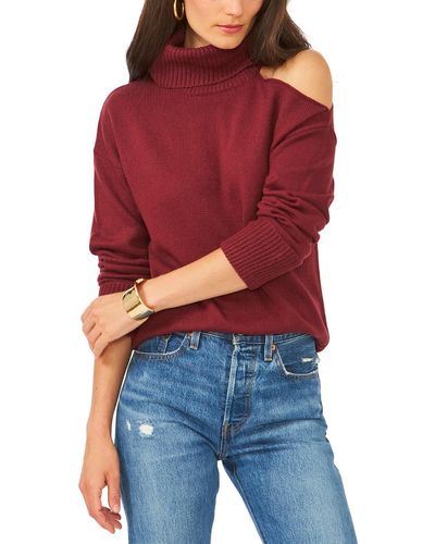 1.STATE Cold Shoulder Long Sleeve Turtleneck Sweater - Red