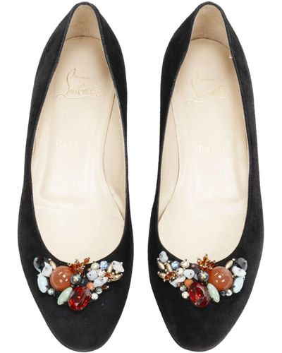 Christian Louboutin Mixed Crystal Stone Embellished Black Suede Flats