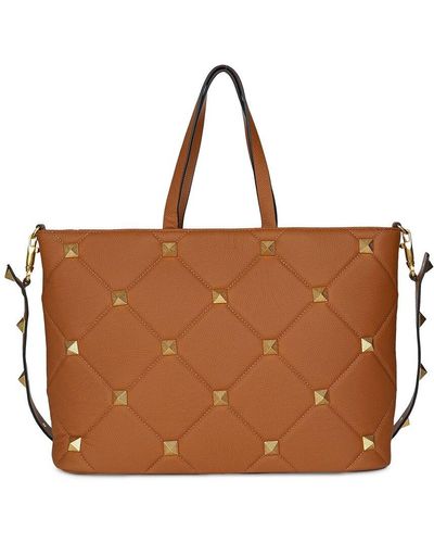 Tiffany & Fred Paris Large Quilted & Studded Leather Tote - Brown