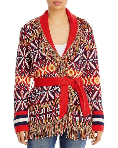 Mother Cotton Geometric Cardigan Sweater - Red