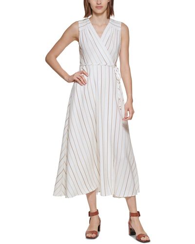 Calvin Klein Metallic Striped Maxi Dress - White