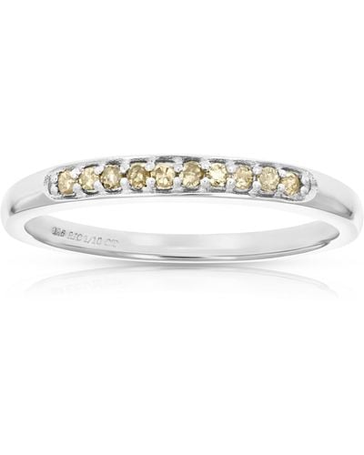 Vir Jewels 1/10 Cttw Champagne Diamond Ring Wedding Band .925 Sterling Silver Prong Set - White