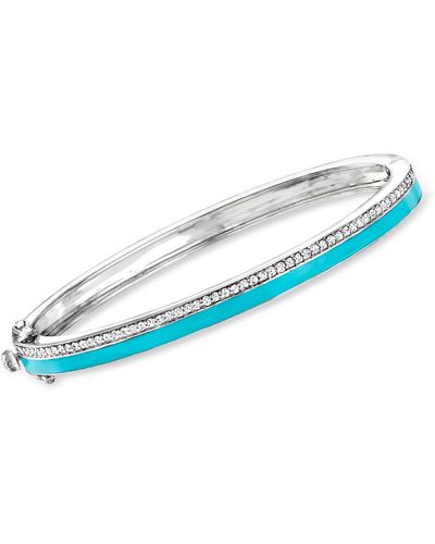 Ross-Simons Diamond And Turquoise Enamel Bangle Bracelet - Blue