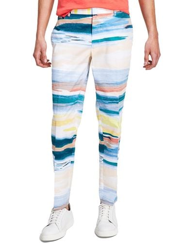 INC Slim Fit Watercolor Straight Leg Pants - Blue
