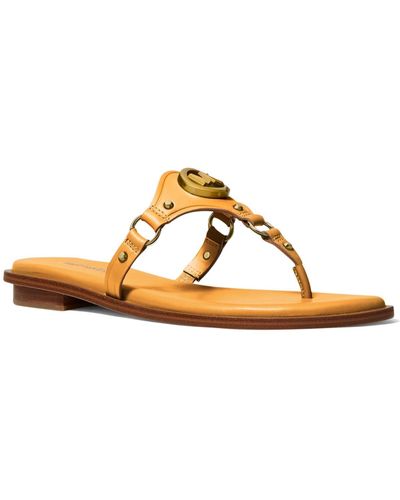 Michael Kors Conway Leather Slip On T-strap Sandals - Metallic