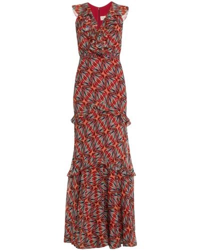 Saloni Silk Gerorgette Tiered Ruffled Maxi Dress 2020-topaz