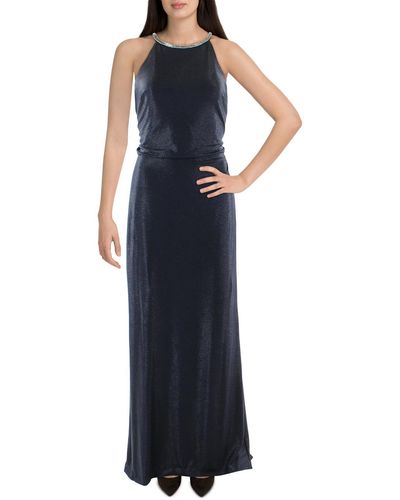 Lauren by Ralph Lauren Metallic Long Evening Dress - Blue