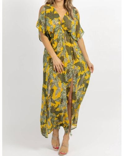 Olivaceous Cold Shoulder Maxi Dress - Yellow