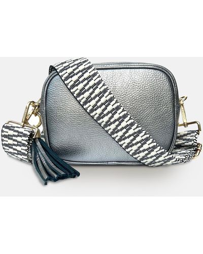 Apatchy London Pewter Leather Crossbody Bag With Midnight Zigzag Strap - White