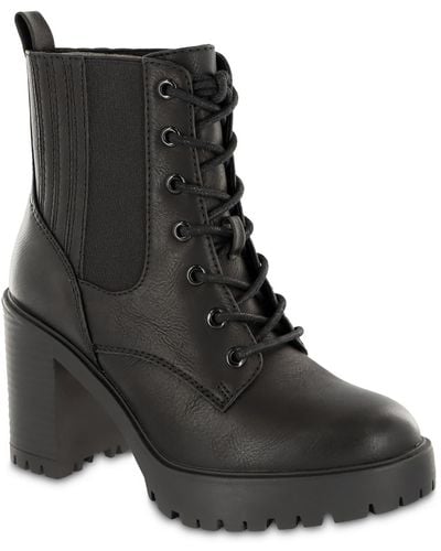 MIA Daryl Faux Leather Lug Sole Combat & Lace-up Boots - Black