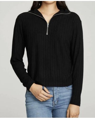 Chaser Brand Zip Up Mock Neck Ls Pullover - Black