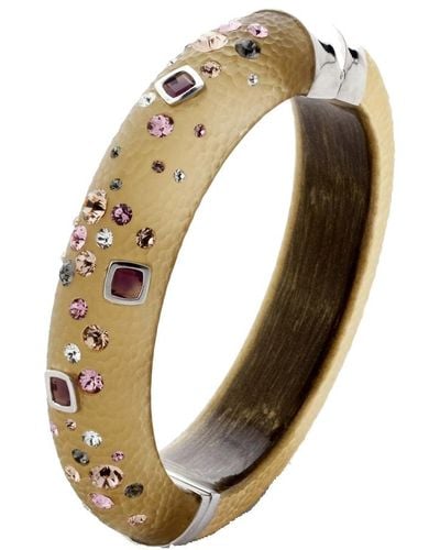 Vir Jewels Yellow Lucite Bangle With Multi Color Crystals - Metallic