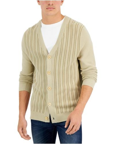 Alfani Stripe V-neck Cardigan Sweater - Gray