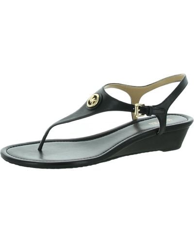 MICHAEL Michael Kors Leather Thong Wedge Sandals - Black