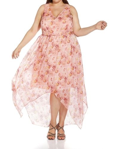 Adrianna Papell Plus Hi Low Maxi Evening Dress - Pink