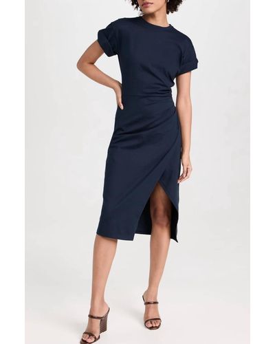 FRAME Faux Wrap Midi Dress - Blue