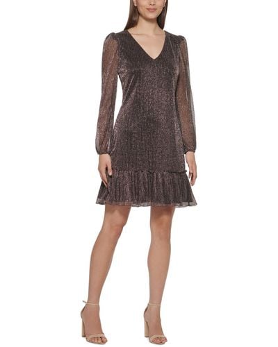 Kensie Metallic Short Cocktail And Party Dress - Brown