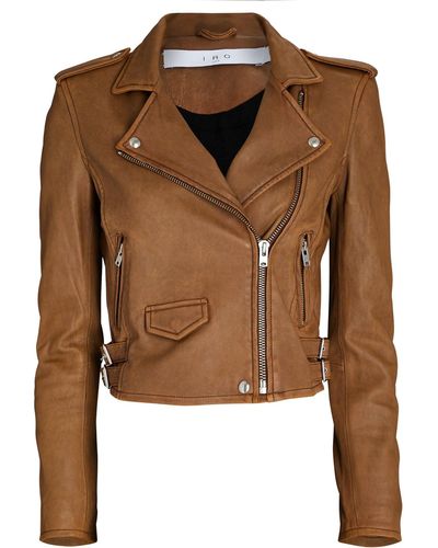 IRO Ro Ashville Cropped Leather Moto Jacket - Brown