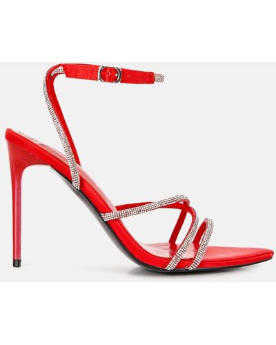 LONDON RAG Dare Me Rhinestone Embellished Stiletto Sandals - Red