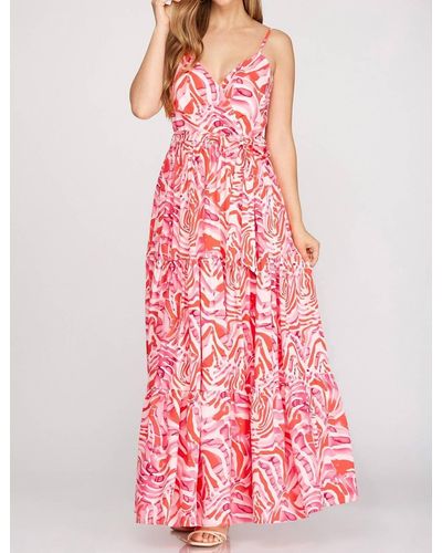 She + Sky Cami Printed Woven Tiered Maxi Dress - Pink